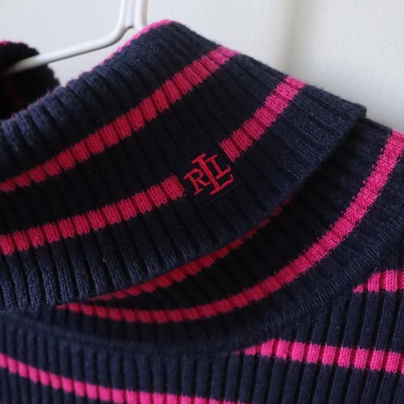 Ralph Lauren magenta/fuchsia and navy striped ribbed turtleneck - Picture 3 of 4